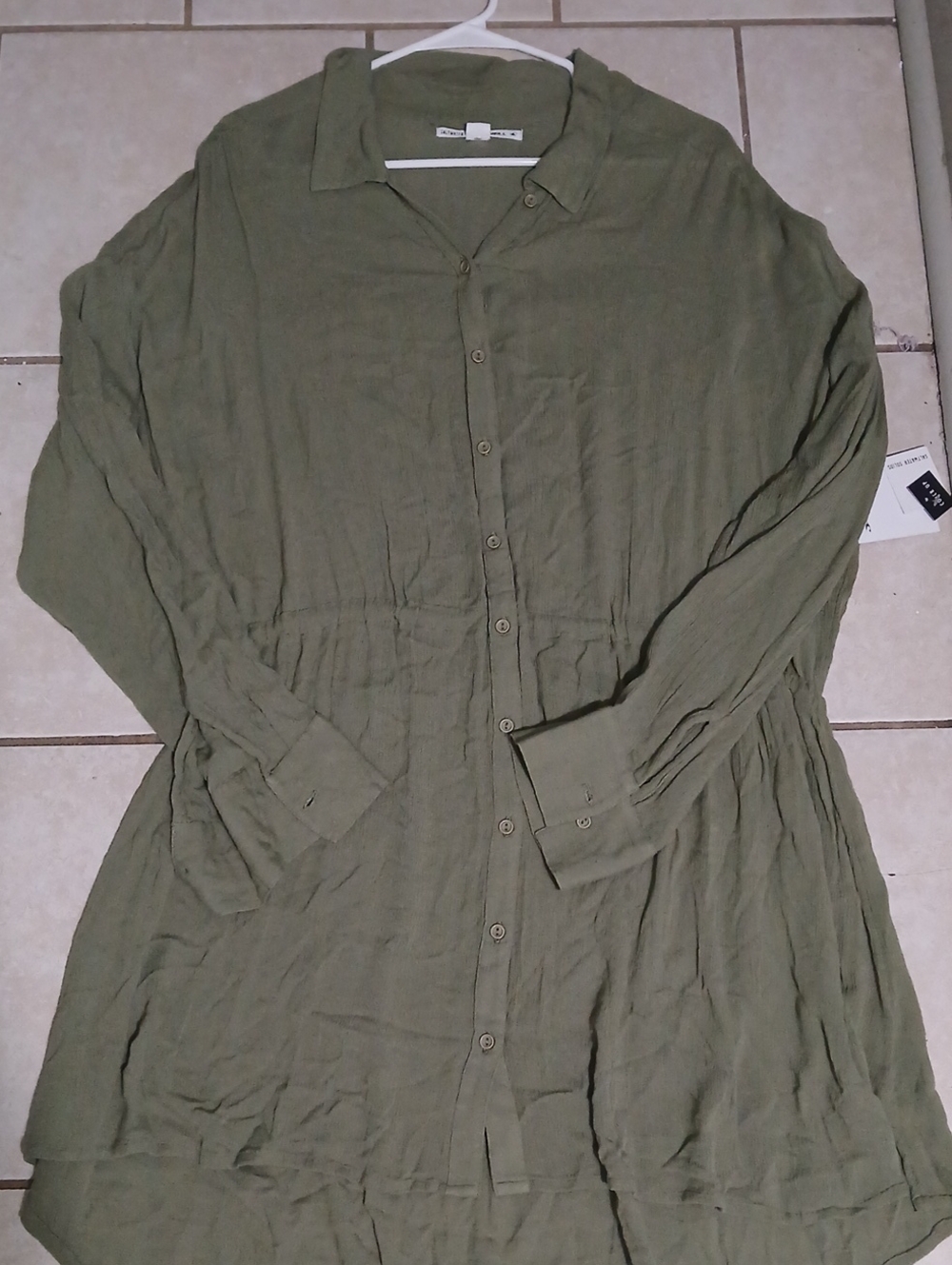 O'Neill Saltwater Solids Womens Sz XL Olive Button Down Tunic Swim Cover Up NWT